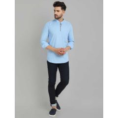 Men Solid Pure Cotton Straight Kurta Blue