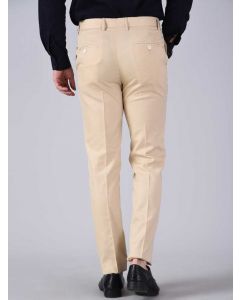 Regular Fit Men Cream Cotton Blend Trousers
