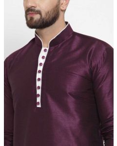 Men Self Design Dupion Silk Ethnic Dress  (Purple)
