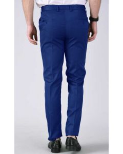 Regular Fit Men Blue Polyester Viscose Blend Trousers