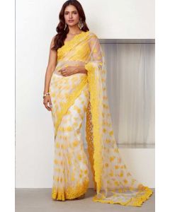 Embroidered Lucknow Chikankari Net Saree