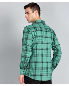 Men Slim Fit Checked Spread Collar Casual Shirt Green