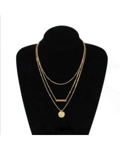 Triple Layered Pendant Necklace Gold-plated Alloy Pendant