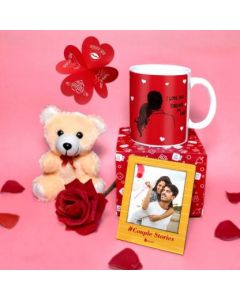 Indigifts Mug, Soft Toy, Photoframe, Artificial Flower Gift Set
