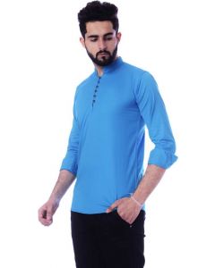 Men Solid Cotton Viscose Blend Straight Kurta  (Blue)
