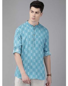 Men Printed Viscose Blend Straight Kurta  (Blue)