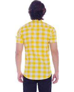 Men Regular Fit Checked Spread Collar Casual Shirt Yellow