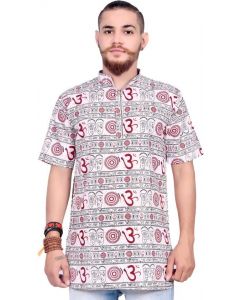 Men Printed Cotton Blend Straight Kurta  (White)